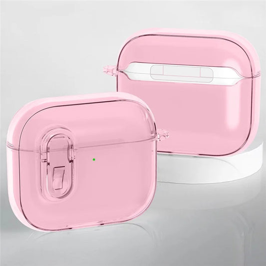 Til Apple AirPods 4 øretelefon beskyttelsesetui Snap Switch Ice Crystal Clear TPU+PC Cover - Gennemsigtig Pink