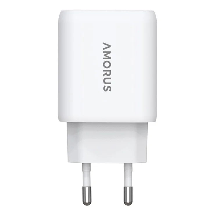 AMORUS PD 30W Type-C + QC 18W USB-A Dual Port GaN Power Adapter Hurtig Oplader til Telefon Tablet - EU Stik