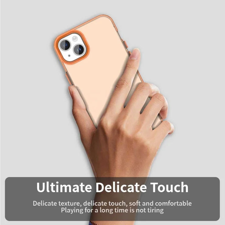iPhone 15 -suojakuori PC+TPU+PET Mattapintainen puhelimen takakuori – oranssi