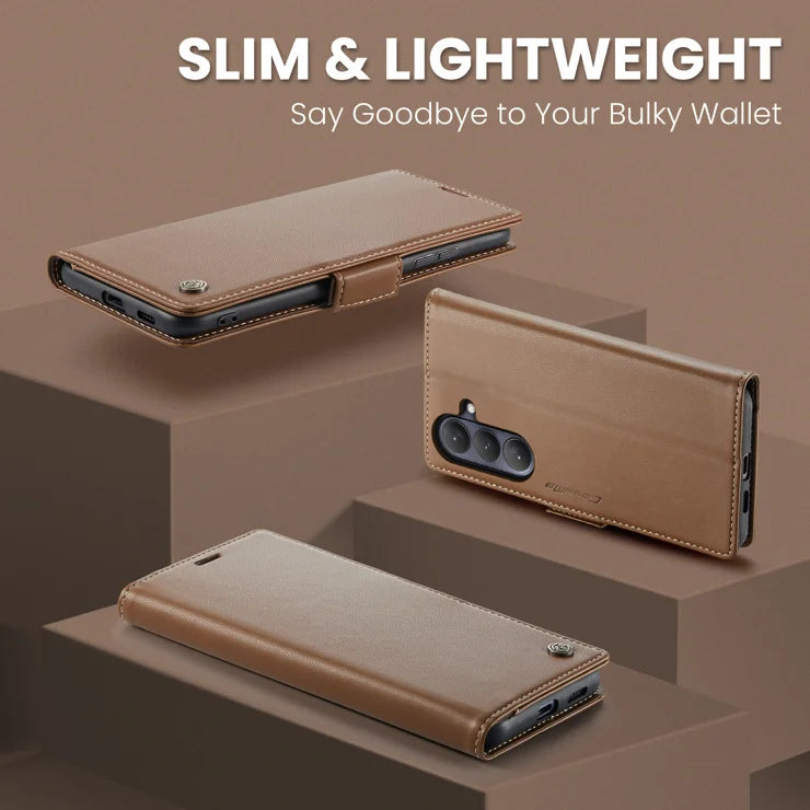 CASEME For Samsung Galaxy S26+ Case 023 Series RFID Blocking Glossy Stand Phone Cover - Brown
