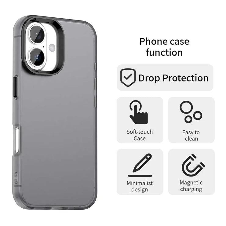 iPhone 16 Plus Case PC+TPU+PET Matte Anti-drop Phone Back Cover - Black