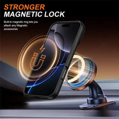iPhone 16 Pro Max Case Magnetic Case Ring Kickstand Slide Camera Cover TPU PC Hybrid Phone Shell - Black