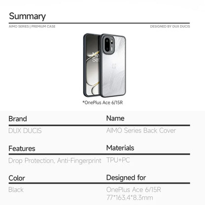 DUX DUCIS For OnePlus Ace 6 5G / OnePlus Ace 6T 5G / OnePlus 15R 5G Case  Aimo Series TPU+PC Matte Drop-proof Phone Cover (REACH Certification) - Black