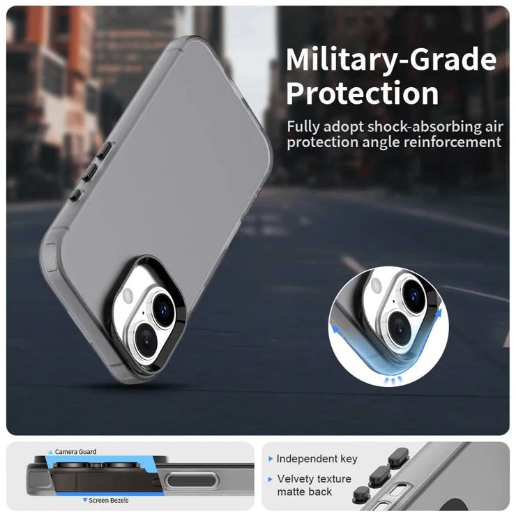 iPhone 16 Plus Case PC+TPU+PET Matte Anti-drop Phone Back Cover - Black