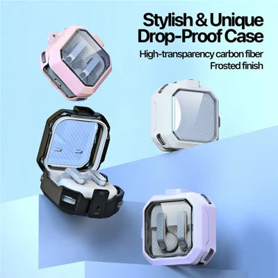 DUX DUCIS SECE-serien til Samsung Galaxy Buds4 / Buds4 Pro Etui Stødsikker PC + TPU Hovedtelefoncover med Metalkrog - Sort