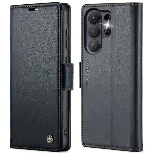CASEME For Samsung Galaxy S26 Ultra -suojakuori, 023-sarjan RFID-suojattu kiiltävä jalustallinen puhelinkuori – musta
