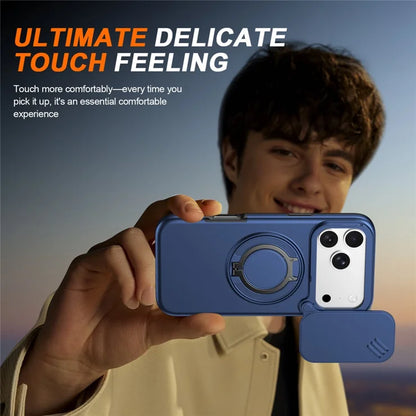 iPhone 17 Pro Magnetisk etui Ring Kickstand Skydbart Kameracover TPU PC Hybrid Telefoncover - Blå