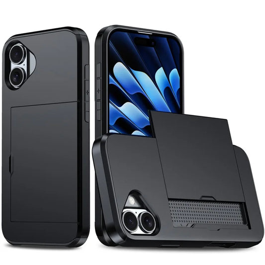 AMORUS iPhone 17 -kotelo liukuvalla korttipaikalla PC TPU -puhelimen takakansi - Musta
