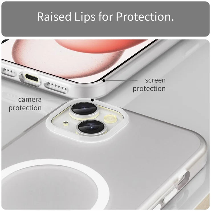 iPhone 15 Plus / 14 Plus Magnetic Case Translucent Matte Anti-Fingerprint Phone Cover - White