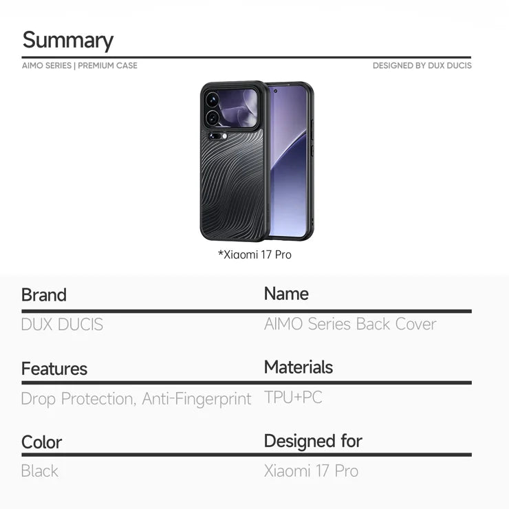 DUX DUCIS For Xiaomi 17 Pro Case  Aimo Series TPU+PC Matte Drop-proof Phone Cover (REACH Certification) - Black