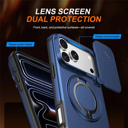 iPhone 17 Pro Magnetisk etui Ring Kickstand Skydbart Kameracover TPU PC Hybrid Telefoncover - Blå