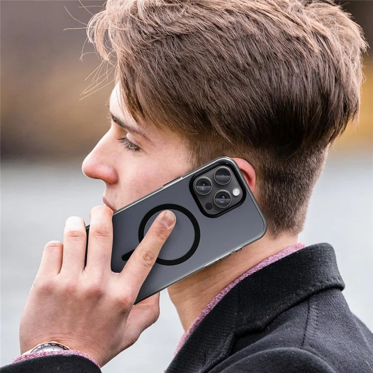 iPhone 15 Pro Max Translucent Case Magnetic Phone Cover Compatible with MagSafe - Black