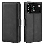 For iPhone 17 Pro Max Case Calf Texture Leather Wallet Phone Cover - Black