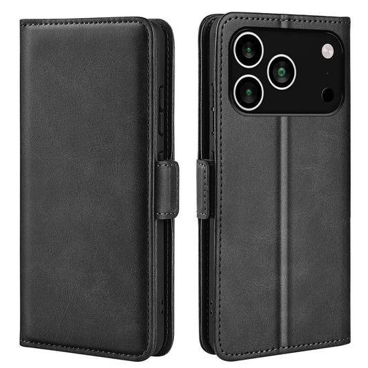 Til iPhone 17 Pro Max Cover Kalve Tekstur Læder Pung Telefon Cover - Sort