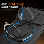 iPhone 16 Pro Max Case Magnetic Case Ring Kickstand Slide Camera Cover TPU PC Hybrid Phone Shell - Black