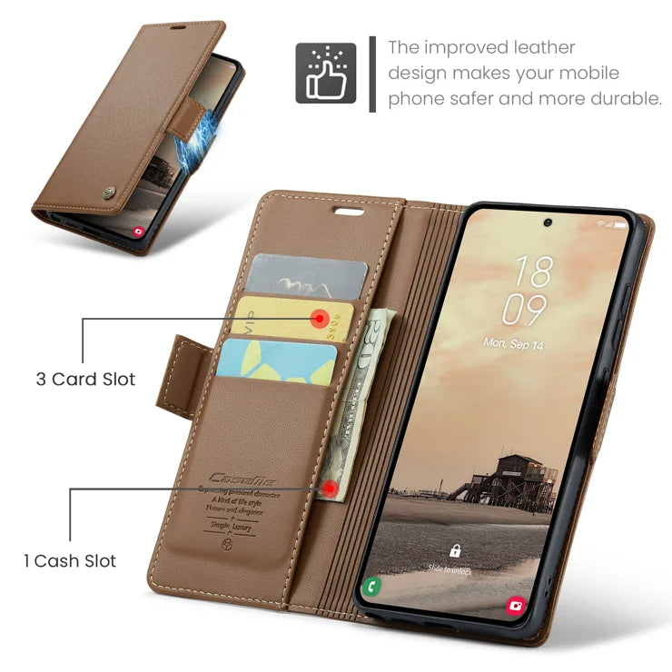 CASEME For Samsung Galaxy S26 Ultra Case  023 Series RFID Blocking Glossy Stand Phone Cover - Brown