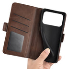 For iPhone 17 Pro Case Calf Texture Leather Wallet Phone Cover - Brown