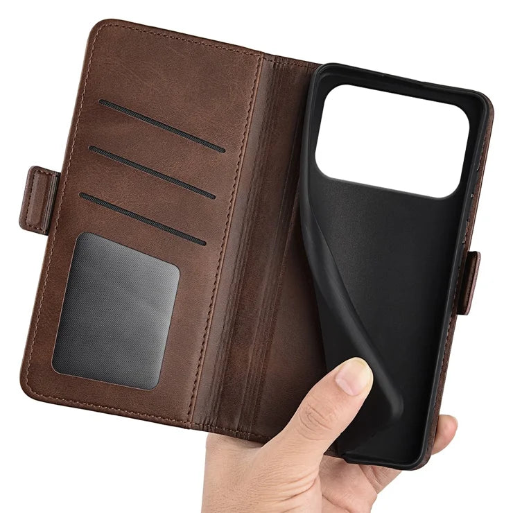 For iPhone 17 Pro Case Calf Texture Leather Wallet Phone Cover - Brown