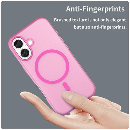iPhone 16 Cover Kompatibel med MagSafe TPU + PC Slim Mat Gennemsigtigt Telefoncover - Pink
