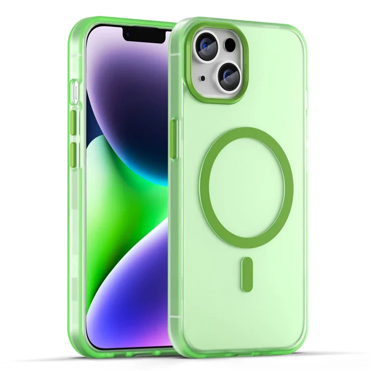 iPhone 14 Translucent Phone Case Matte Design Compatible with MagSafe Wireless Charging - Fluorescent Green