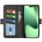 For iPhone 17 Pro Case Calf Texture Leather Wallet Phone Cover - Black