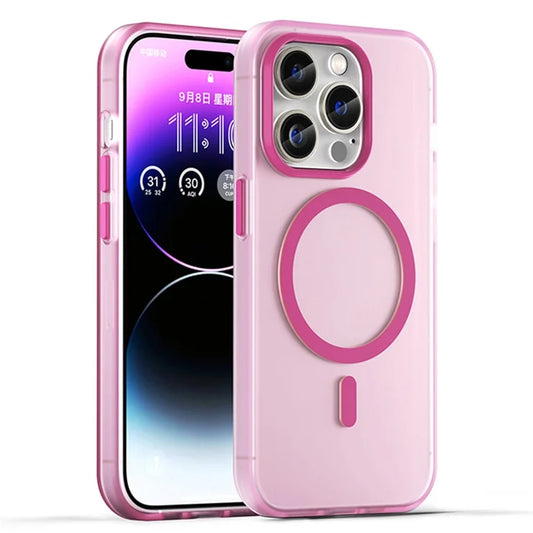 Magnetic Case for iPhone 14 Pro Max Compatible with MagSafe Translucent Matte Back Cover - Pink