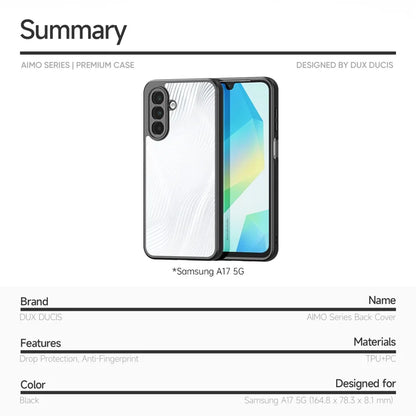 DUX DUCIS Til Samsung Galaxy M17 5G / F17 5G / A17 5G / A17 4G etui Aimo-serien TPU+PC mat stødsikkert telefoncover (REACH-certificering) - Sort