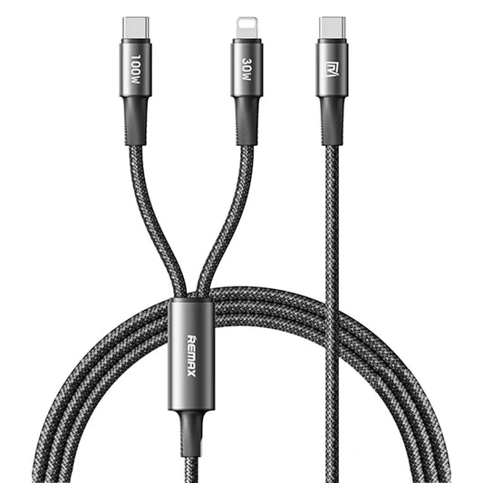 REMAX CB25 100W Dual Port aluminiumlegering flettet kabel USB-C til USB-C / Lightning 1.2M
