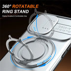 iPhone 16 Plus Case Magnetic Case Ring Kickstand Slide Camera Cover TPU PC Hybrid Phone Shell - Silver