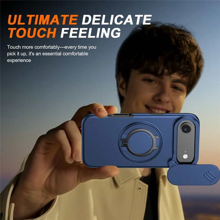 iPhone Air Magnetic Case Ring Kickstand Slide Camera Cover TPU PC Hybrid Phone Shell - Blue