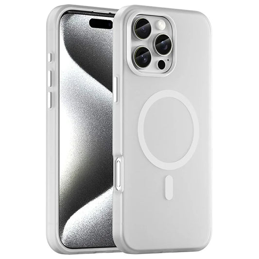 iPhone 16 Pro Max -kotelo, yhteensopiva MagSafen kanssa TPU + PC Ohut mattapuoliläpinäkyvä puhelinkotelo - valkoinen