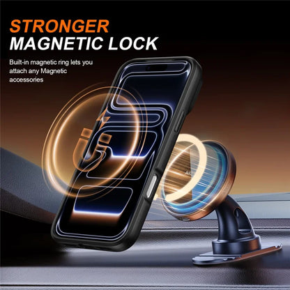 iPhone 17 Pro Magnetisk etui Ring Kickstand Slide Kameralåg TPU PC Hybrid Telefoncover - Sort