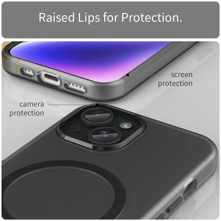iPhone 14 Translucent Phone Case Matte Design Compatible with MagSafe Wireless Charging - Black