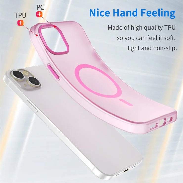 iPhone 15 Magnetic Case Matte Phone Cover Anti-Fingerprint Anti-Scratch - Pink