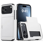 AMORUS For iPhone 17 Pro Max Case with Sliding Card Holder PC TPU Phone Back Cover - White