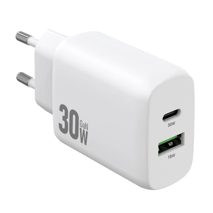 AMORUS PD 30W Type-C + QC 18W USB-A Dual Port GaN Power Adapter Hurtig Oplader til Telefon Tablet - EU Stik