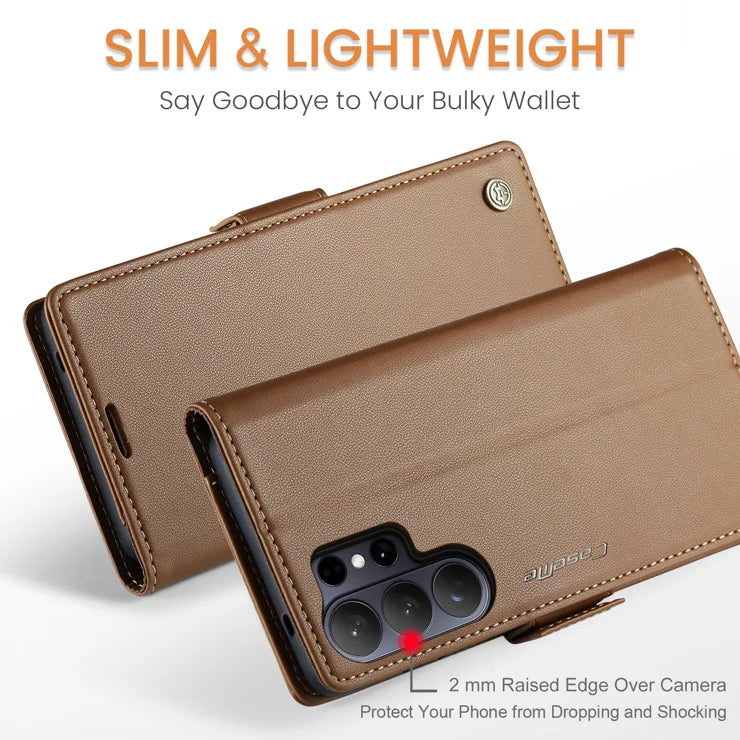 CASEME For Samsung Galaxy S26 Ultra Case 023 Series RFID Blocking Glossy Stand Phone Cover - Brown