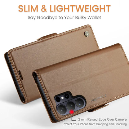 CASEME For Samsung Galaxy S26 Ultra Case  023 Series RFID Blocking Glossy Stand Phone Cover - Brown
