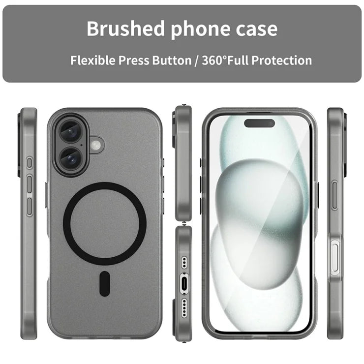 iPhone 16 Case Compatible with MagSafe TPU + PC Slim Matte Translucent Phone Cover - Black