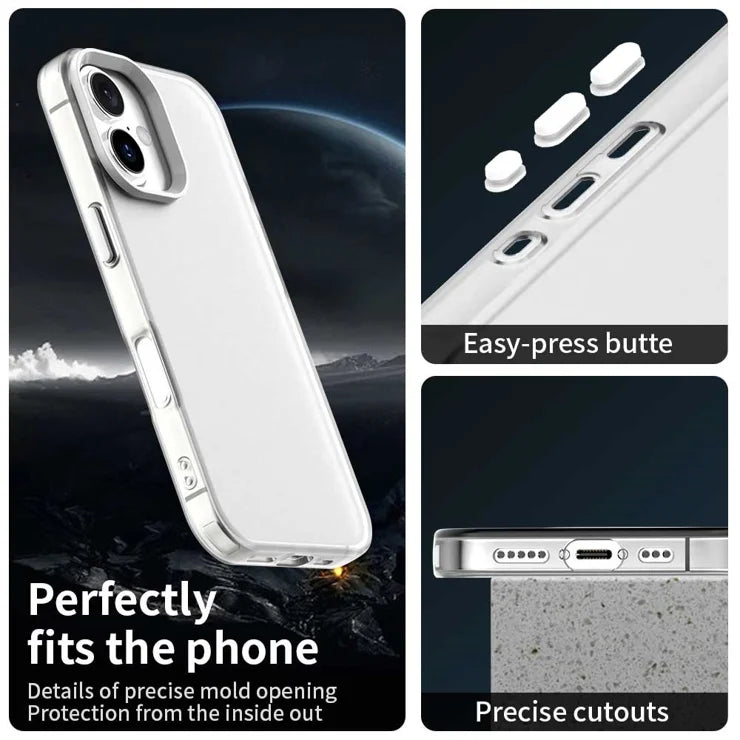iPhone 16 Case PC+TPU+PET Matte Anti-Drop Phone Back Cover - White