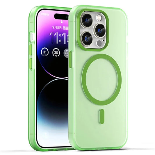Magnetic Case for iPhone 14 Pro Max Compatible with MagSafe Translucent Matte Back Cover - Fluorescent Green