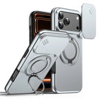 iPhone 17 Pro Magnetic Case Ring Kickstand Slide Camera Cover TPU PC Hybrid Phone Shell - Grey