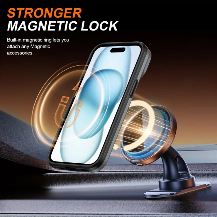 iPhone 15 Cover Magnetisk Cover Ring Støtteben Slide Kamerabeskyttelse TPU PC Hybrid Telefoncover - Sølv
