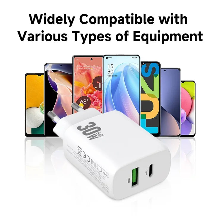 AMORUS PD 30W Type-C + QC 18W USB-A Dual Port GaN Power Adapter Hurtig Oplader til Telefon Tablet - EU Stik