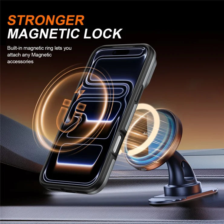 iPhone 17 Pro Max Magnetic Case Ring Kickstand Slide Camera Cover TPU PC Hybrid Phone Shell - Grey