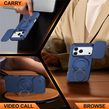 iPhone 17 Pro Magnetisk etui Ring Kickstand Skydbart Kameracover TPU PC Hybrid Telefoncover - Blå