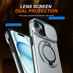 iPhone 15 Plus / 14 Plus Ring Kickstand Slide Camera Cover TPU PC Hybrid Phone Shell - Grey