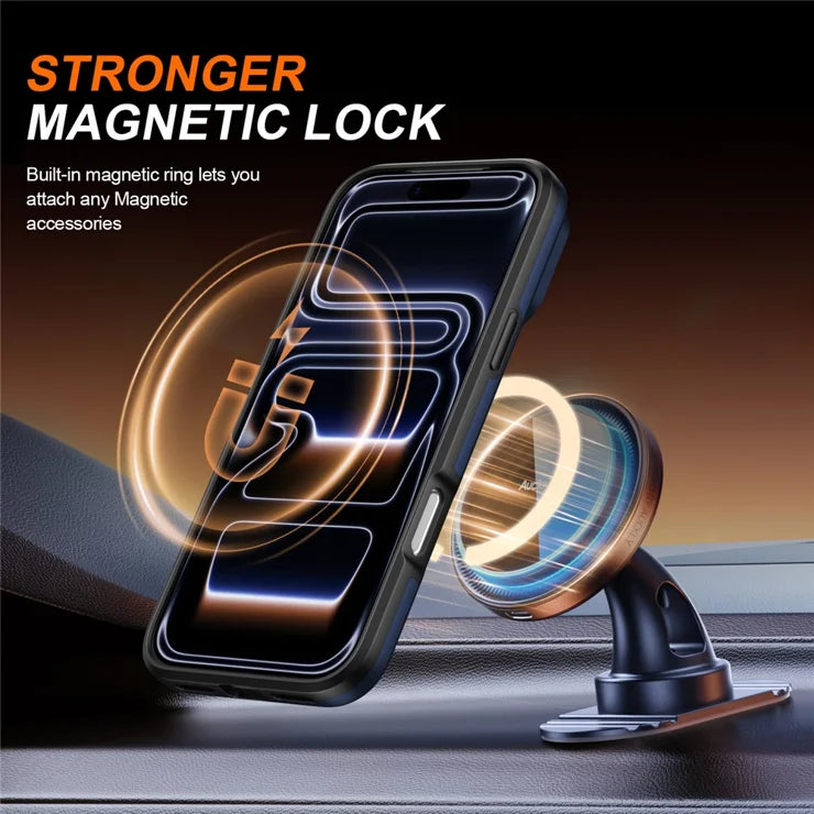 iPhone 17 Pro Magnetisk etui Ring Kickstand Skydbart Kameracover TPU PC Hybrid Telefoncover - Blå