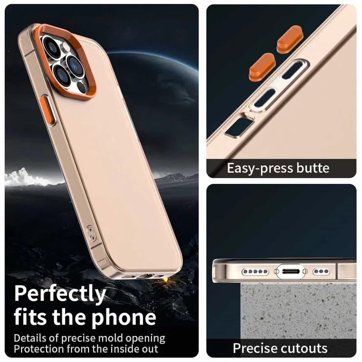 iPhone 15 Pro Case PC+TPU+PET Matte Anti-Drop Phone Back Cover - Orange
