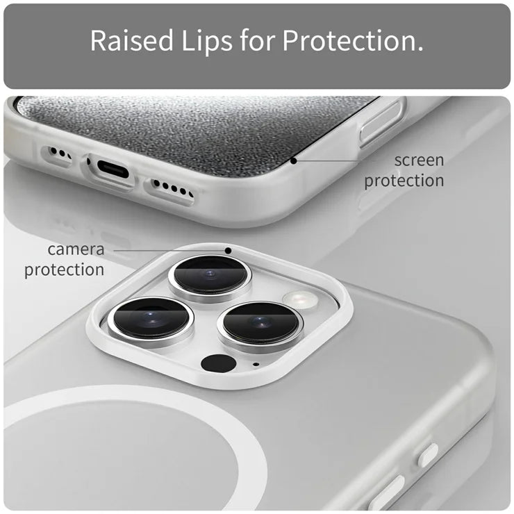 iPhone 16 Pro Case Compatible with MagSafe TPU + PC Slim Matte Translucent Phone Cover - White
